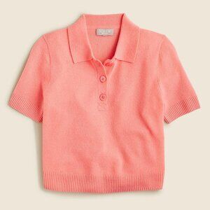 J. Crew Cropped Cashmere Short Sleeve Polo Sweater, Small | Coral/Guava/Pink